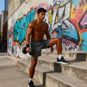 Men's 2 Pack Gym Workout Shorts Fitted Quick Dry Bodybuilding Weightlifting Jogger with Pockets - Blue