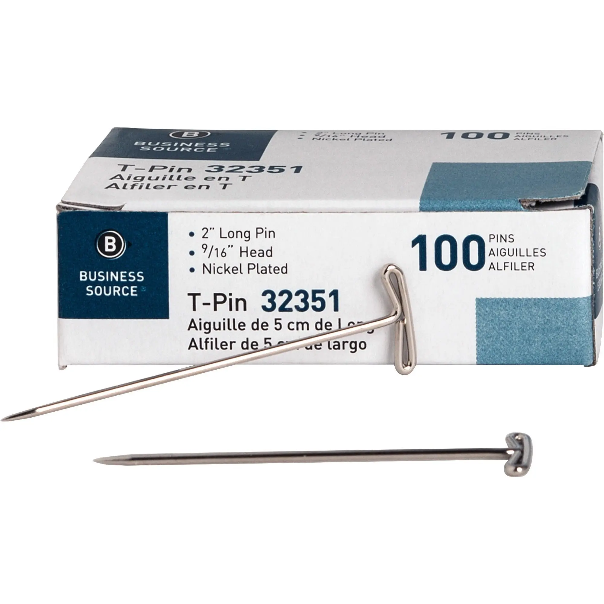 High Quality Steel T-pins - 2" Length x 0.6" Width - 100 / Box - Silver - Steel