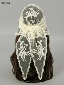 Elegant triangle scarf crafted with delicate floral embroidery and lace. Soft and comfortable texture brings nice wearing experience. Versatile design can be used as shawl or head wrap, stylish matching accessory for daily casual outfits.