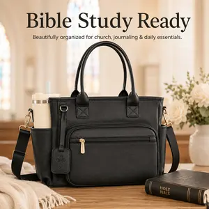 GLORIERO Large Bible Tote Bag for Women with Dedicated Bible Sleeve, Padded 14-Inch Laptop Compartment, Storage Pockets and Shoulder Strap, Church Tote for Bible Study Supplies, Christian Gift