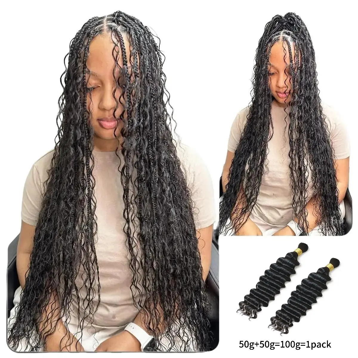 [Wequeen] 12A Grade Salon Quality 100% Brazilian Human Hair Bulk Braiding Deep Wave 16"-24" For Knotless Crochet Braids Passion Twists Protective Styl