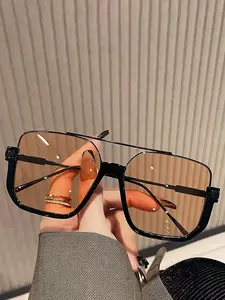 Unisex Metal Frame Sunglasses, Fashion Vintage Look Large Frame, Trendy Square Sunglasses, Uv400 Protection, Casual Outdoor Ready Travel Holiday Eyewear