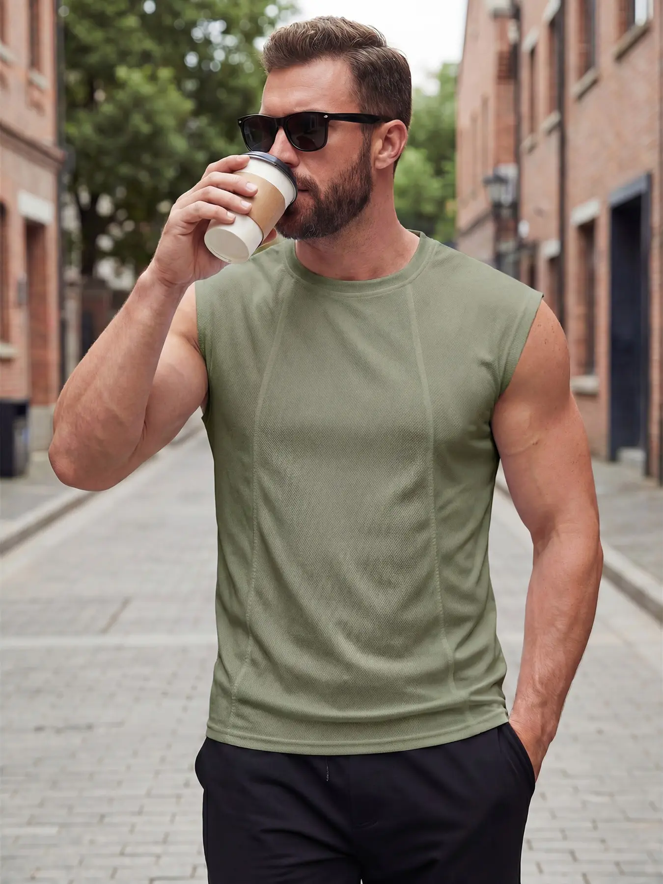 Men's Spring ＆ Summer Outfits Solid Color Breathable Mesh Sleeveless T-Shirt, Sports Vest Top, Fitness Workout Vest, Quick Dry Athletic Tank Top, Crew Neck Muscle Tee, Muscle Singlet for Gym, Workout & Casual Wear