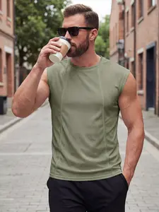 Men's Spring ＆ Summer Outfits Solid Color Breathable Mesh Sleeveless T-Shirt, Sports Vest Top, Gym Wear Quick Dry Athletic Tank Top, Crew Neck Muscle Tee for Gym, Workout and Casual Wear