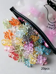 20Pcs/Set Transparent Flower Hair Clips, Assorted Color Mini Claw Clips, Cute Aesthetic Hair Accessories for Women Girls