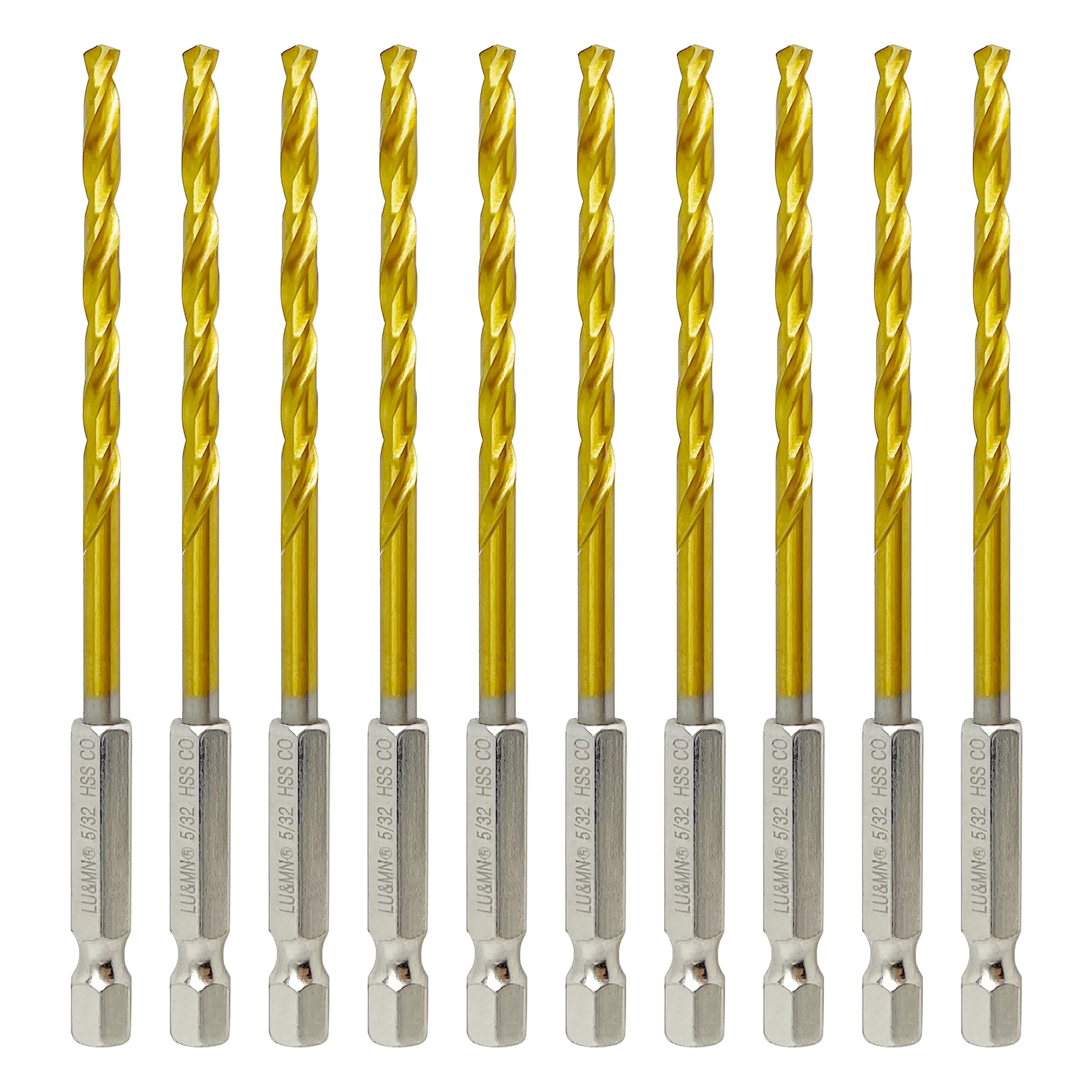 5/32" Hex Shank Titanium HSS Twist Drill Bits, 10PCS Tool Accessories Heavy Duty Durability