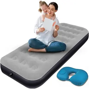 Camping Air Mattress Air Bed with Inflatable U-Shaped Pillow Single Air Mattress Blow Up Bed Thicken Air Mattresses Sleeping Pad for Camping Tent Car Travel Home Office ( Grey)