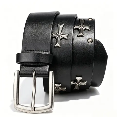 Unisex Rivet Belt, Y2K Style Metal Punk Rock, Faux Leather Material, Cross Rivet Design, Perfect for Jeans, Trendy Accessory, Street Style Belt, Punk Fashion Belt, Adjustable Belts