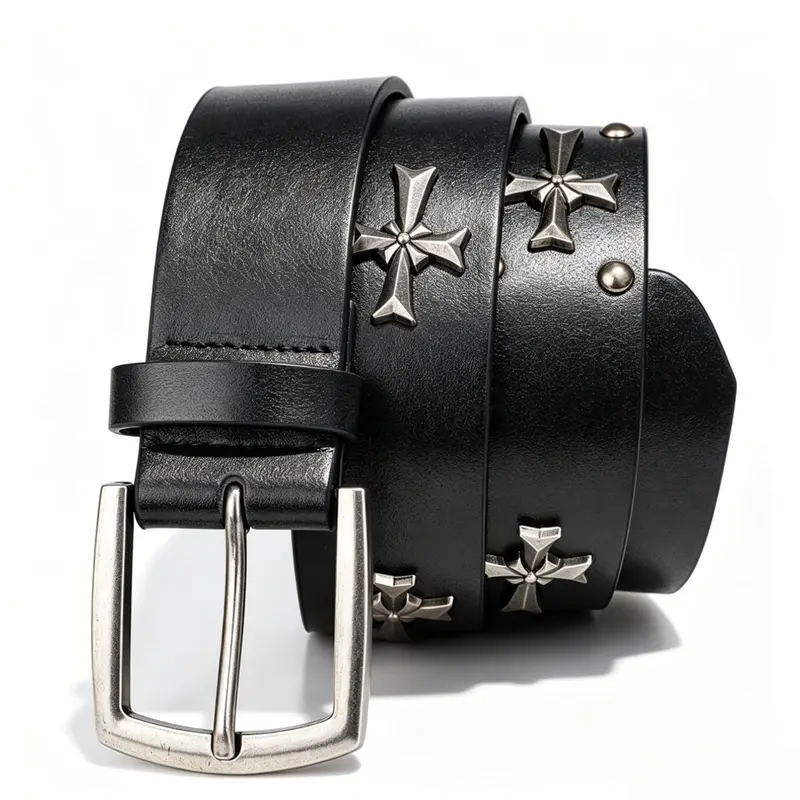Unisex Rivet Belt, Y2K Style Metal Punk Rock, Faux Leather Material, Cross Rivet Design, Perfect for Jeans, Trendy Accessory, Street Style Belt, Punk Fashion Belt, Adjustable Belts