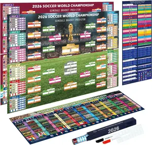 World Soccer Bracket Poster 3PCS Set, 40 X 26 Inches Double-Sided Dry Erase Wall Chart with Match Tracker, Team Info Sheet and Game Schedule Layout for Home, Bar, Watch Parties, Soccer Fans, Party Decor Joyvera