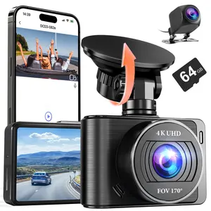 Dash Camera 4K/1080p Full HD 2.0” IPS Screen with Built-in WiFi, 64GB SD Card, App Control, G-Sensor, Loop Recording, Parking Mode, Night Vision,Monitor