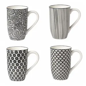 Top Sun 18 oz Porcelain Coffee Mugs Set, Ceramic Tea Cup with Handle, dishwasher, oven, microwave safe, Christmas Gift, Pack of 6, Vintage Black