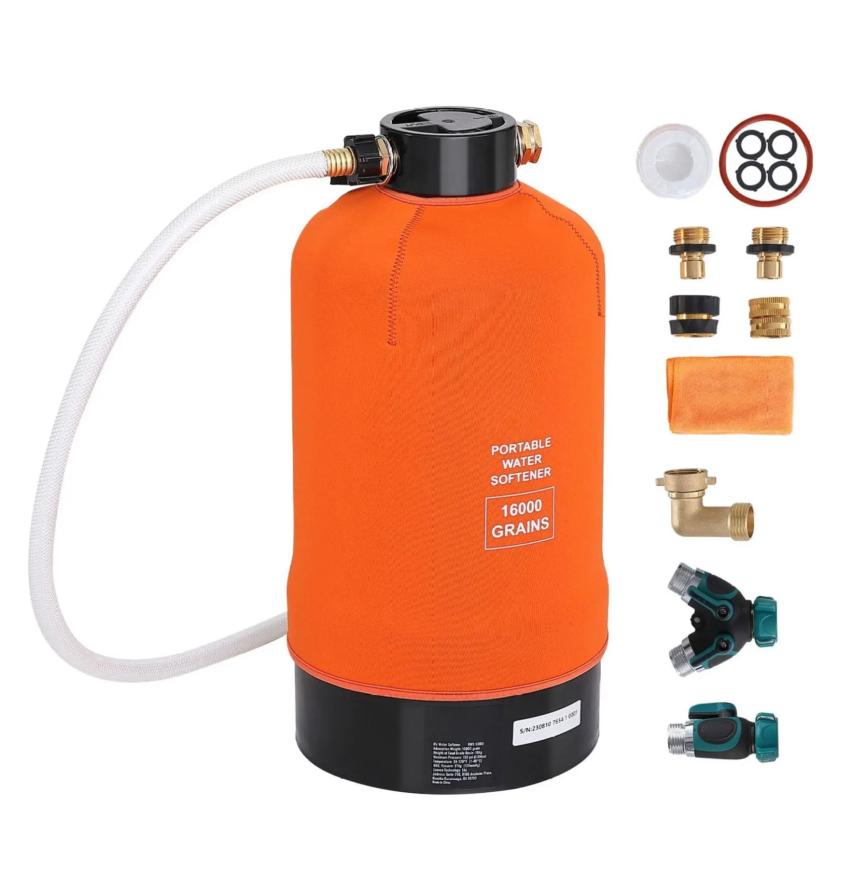 RV Water Softener 16000 Grain - Portable Water Softener with Brass Fittings & Hose Default