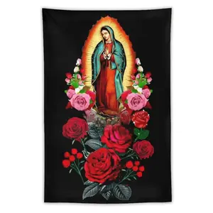 Our Lady of Guadalupe Wall Tapestry Virgin Mary Floral Home Decor Catholic Religious Room Art