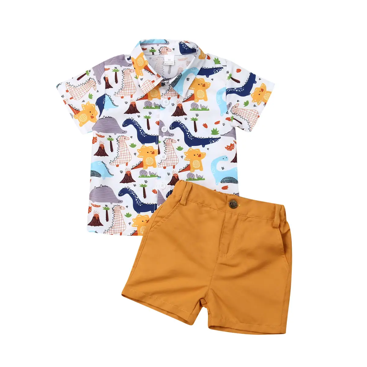 Canrulo 2Pcs Baby Boys Summer Clothing Sets Cute Dinosaur Print Button Down Shirt+Shorts Outfits Toddler Clothes