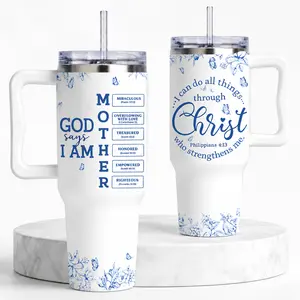 40oz Tumbler with Handle and Straw, Christian Insulated Stainless Steel Cup for Women, Bible Verse Faith Gift, 100% Leakproof Travel Mug Keeps Ice 24+ Hours