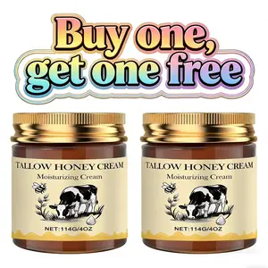 Moxirea Organic Grass-Fed Beef Tallow Balm with Raw Honey Handmade All-Natural Moisturizer for Soft Smooth Skin 2-Piece Set Buy One Get One Free