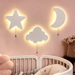 LED Star Moon Cloud Lamp, Home Decor Wall Hanging, Party Night Light, Birthday Party Room Atmosphere Lamp, Battery Powered (battery Not Included)