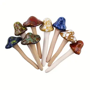 [Ceramic Mushroom Planter] Ceramic Small Mushroom Planter - Kiln Change Decorative Garden Decor - Color Glaze Mushroom Inserts