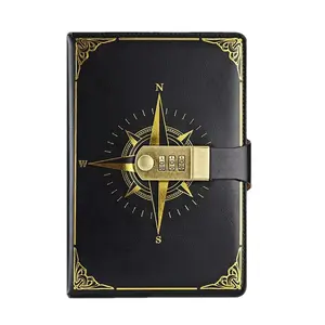 A5 Retro Creative Diary with Lock, 1 Count Vintage Password Lock Handbook, Portable Notebook, Hardcover Journal for Home School Office Dormitory Outdoor Travel