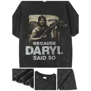[Dark Wind Print T-Shirt] Dark Wind Print Heavy High Street T-Shirt - Ewh Summer Walking Dead Archer Washed Old Edging Short Sleeve Dg004