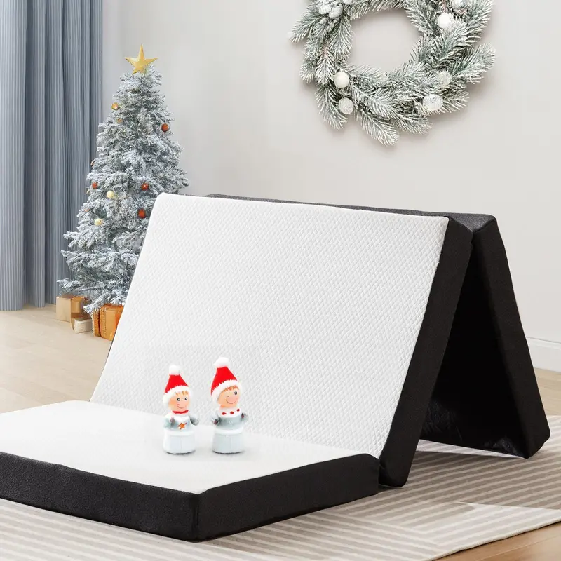 Sweetcrispy 4-Inch Foldable Foam Camping Mattress - Tri-Fold Memory Foam, Removable & Washable Cover, Cooling Protector, Temperature Regulation Bed Pad (Bed Pads Washable), Portable Futon for Camping, Guests