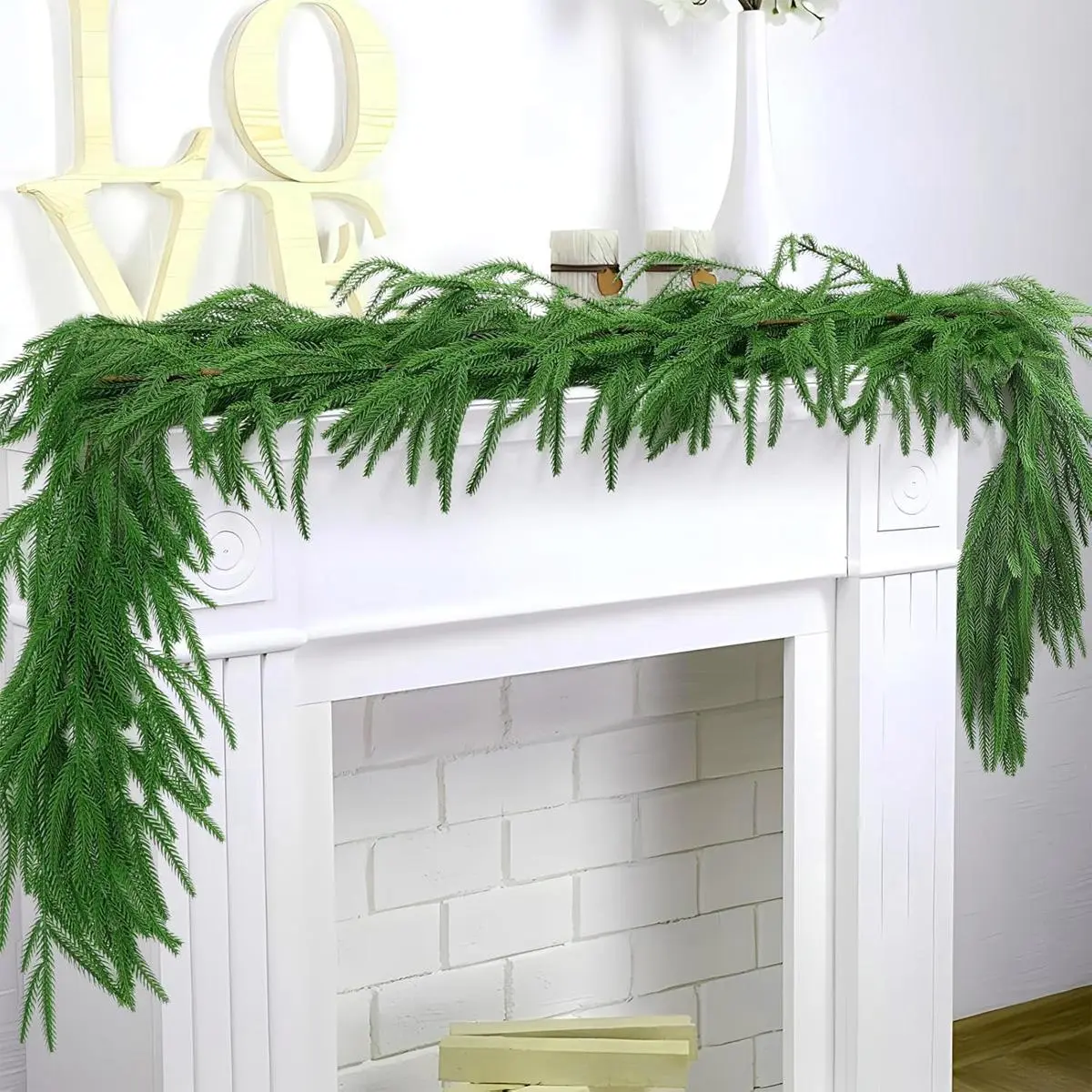 Artificial Norfolk Pine Garland – 70 Inch Realistic Greenery Garland for Christmas Decor, Flexible Soft Plastic for Mantle Table Wall Staircase, Indoor/Outdoor Winter Holiday Decoration