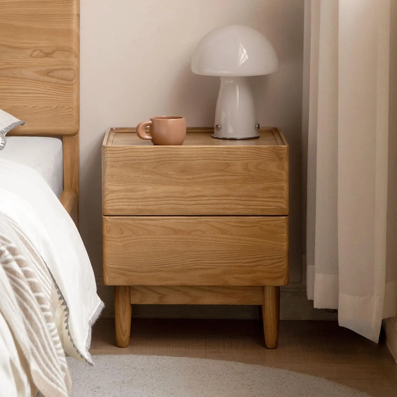 YESWOOD 100% Solid Wood Nightstand, Wooden Nightstands with Drawers, Mid Century Modern Night Stand, Small Night Stands for Low Bed, Natural Night Stand for Bedroom, Only Need Install Legs