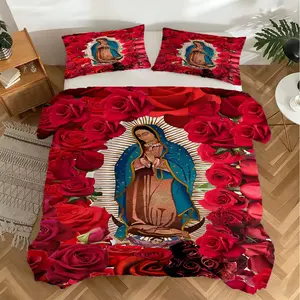 2/3Pcs Guadalupe Our Lady Of Guadalupe Religious Art Print Duvet Cover Set, Themed Around Faith and Culture, Made of Skin-Friendly and Breathable Fabric, Easy to Care for and Wash, A Unique Bedroom Bedding Set.