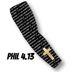 Phil 4:13 Black Gold Cross Arm Sleeve for Baseball, Football, Basketball - Compression and Support