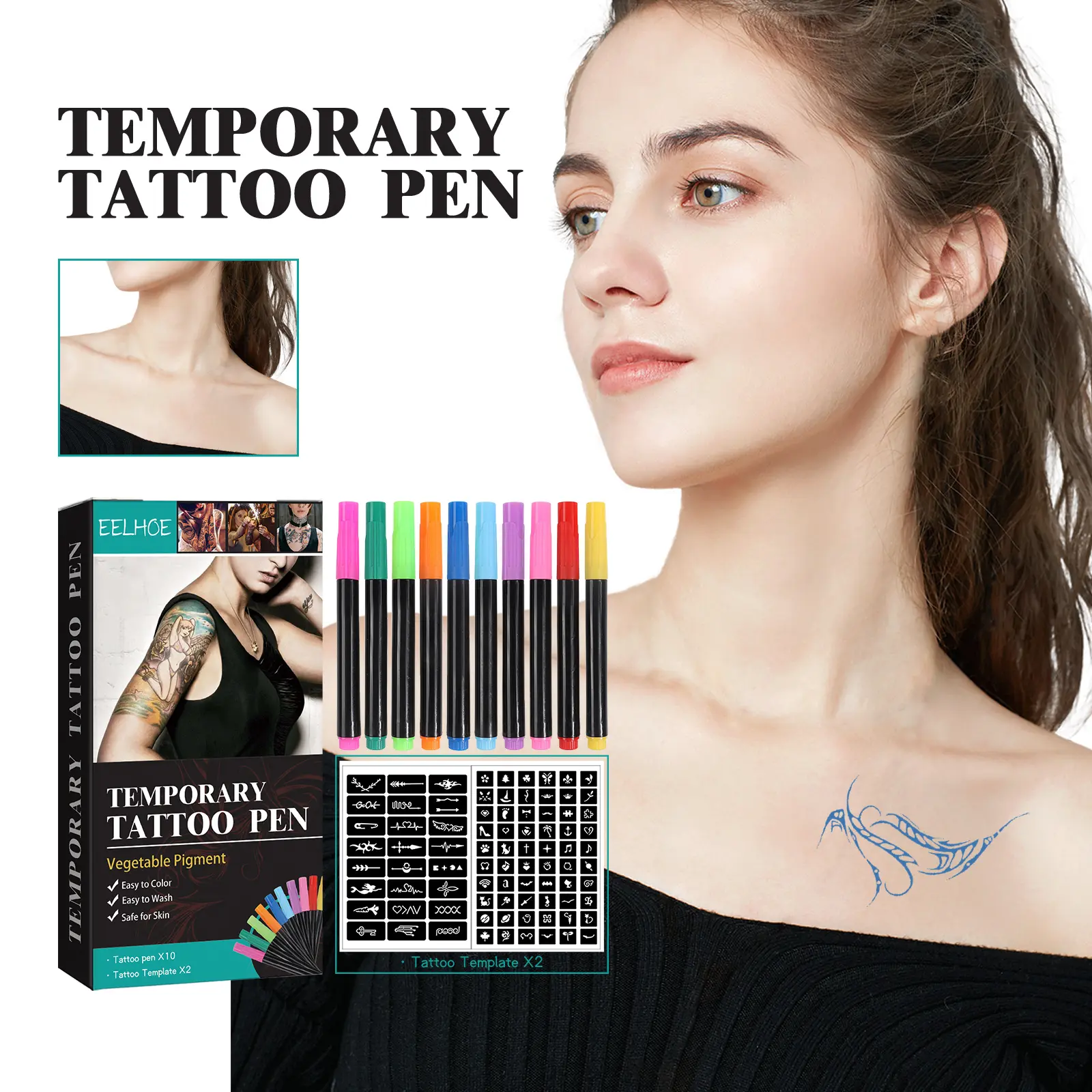 EELHOE Temporary Tattoo Pen, Face Arm Body Multi-Color Painting DIY Makeup Graffiti Decoration Tattoo Pen