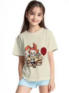 Rabbit Ear Clown digital printing, 100% polyester. A brand-new summer fashion item specially designed for girls: cute girls' short-sleeve T-shirts, summer casual children's clothing, outdoor sports T-shirts.