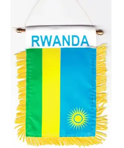 2 Pack-Rwanda Fringy Car Window Hanging Flag - 4x6 '' Double-sided Small Mini Flag Banner for Car Rearview Mirror Décor - Fringed -Hanging Flag with Suction Cup & Fringy-4''x6 ''