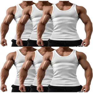 6 Pcs Men's Solid Color 100% Cotton Tank Tops-Crew Neck A Shirt Wife Beater Daily Wear Basic Underwear Regular Fit, Ribbed Texture Sleeveless Vest For Gym And Casual Wear