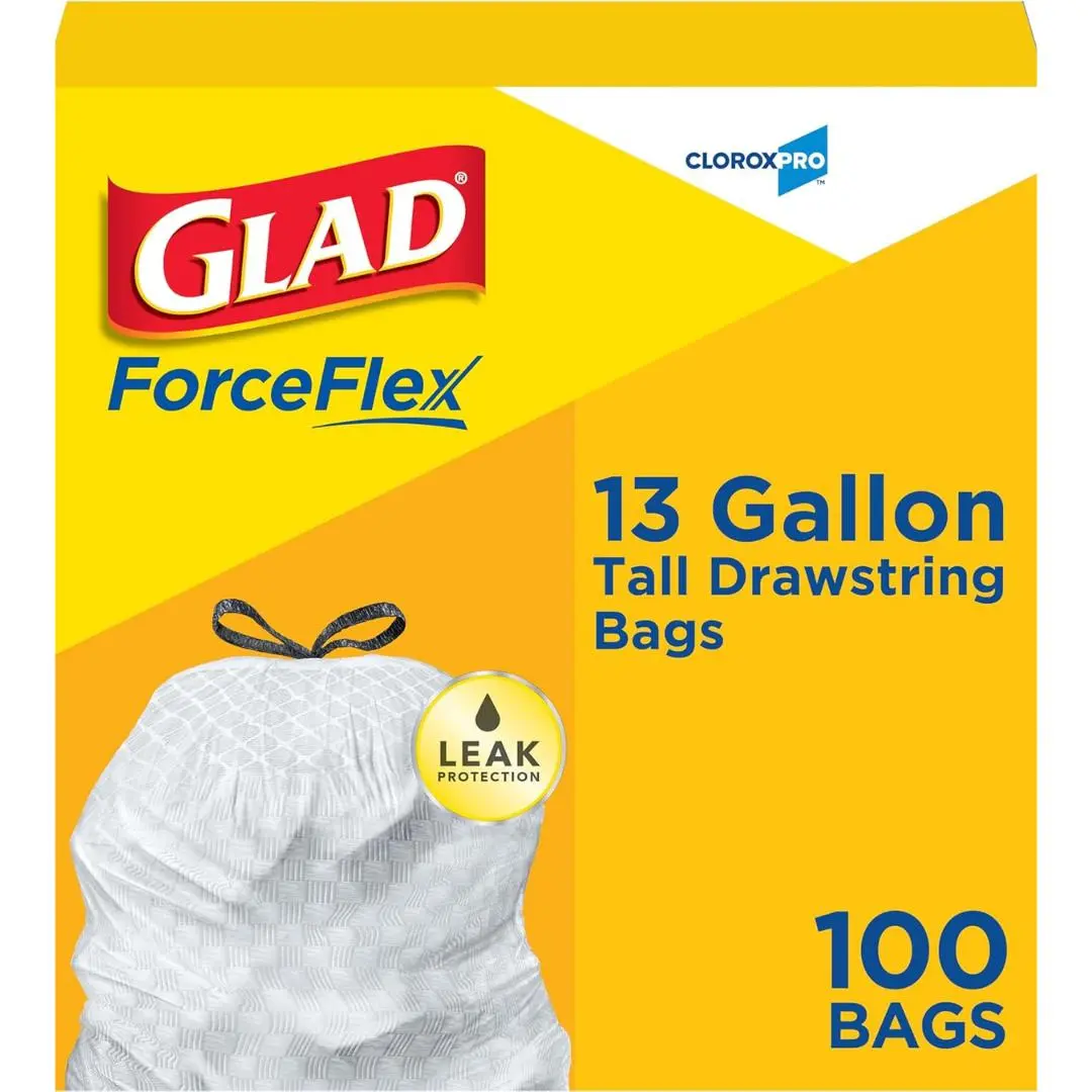 CloroxPro Glad ForceFlex 13 Gallon Tall Kitchen Drawstring Trash Bags, 100 Count (Package May Vary)