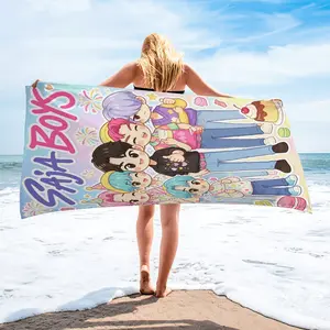 K-Pop Cartoon Boys Group Print Beach Towel, Party Theme Pool Towel, Quick-Dry Reusable Multiple Sizes, BEach Swim Travel Camping Towel, Youthful Sweet Style Bath Towel Blanket, Fan Gift Choice