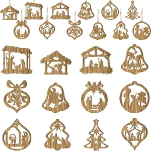 24-Piece Nativity Scene Christian Decorations Wooden Hanging Ornaments Baby Jesus Birth Decorations Religious Christmas Tree Gifts Suitable for Indoor & Outdoor Use Family & Christian Themes