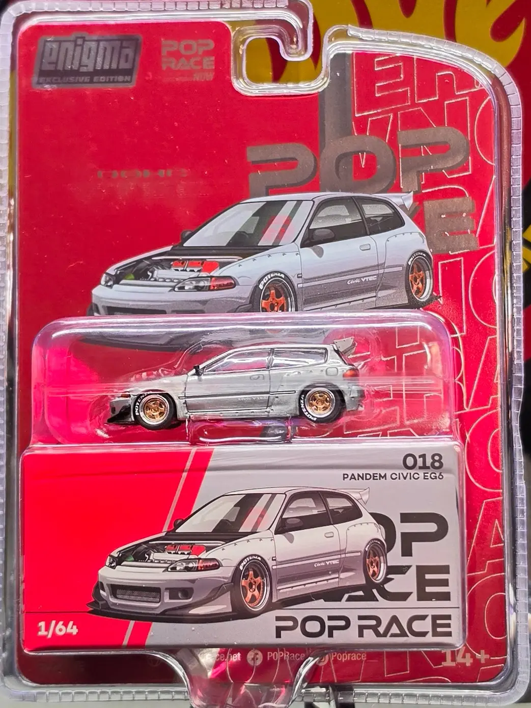 Pop Race Enigma Exclusive 1/64 Scale Model Car Pandem Civic EG6 018 Collectible Diecast Toy for Car Enthusiasts