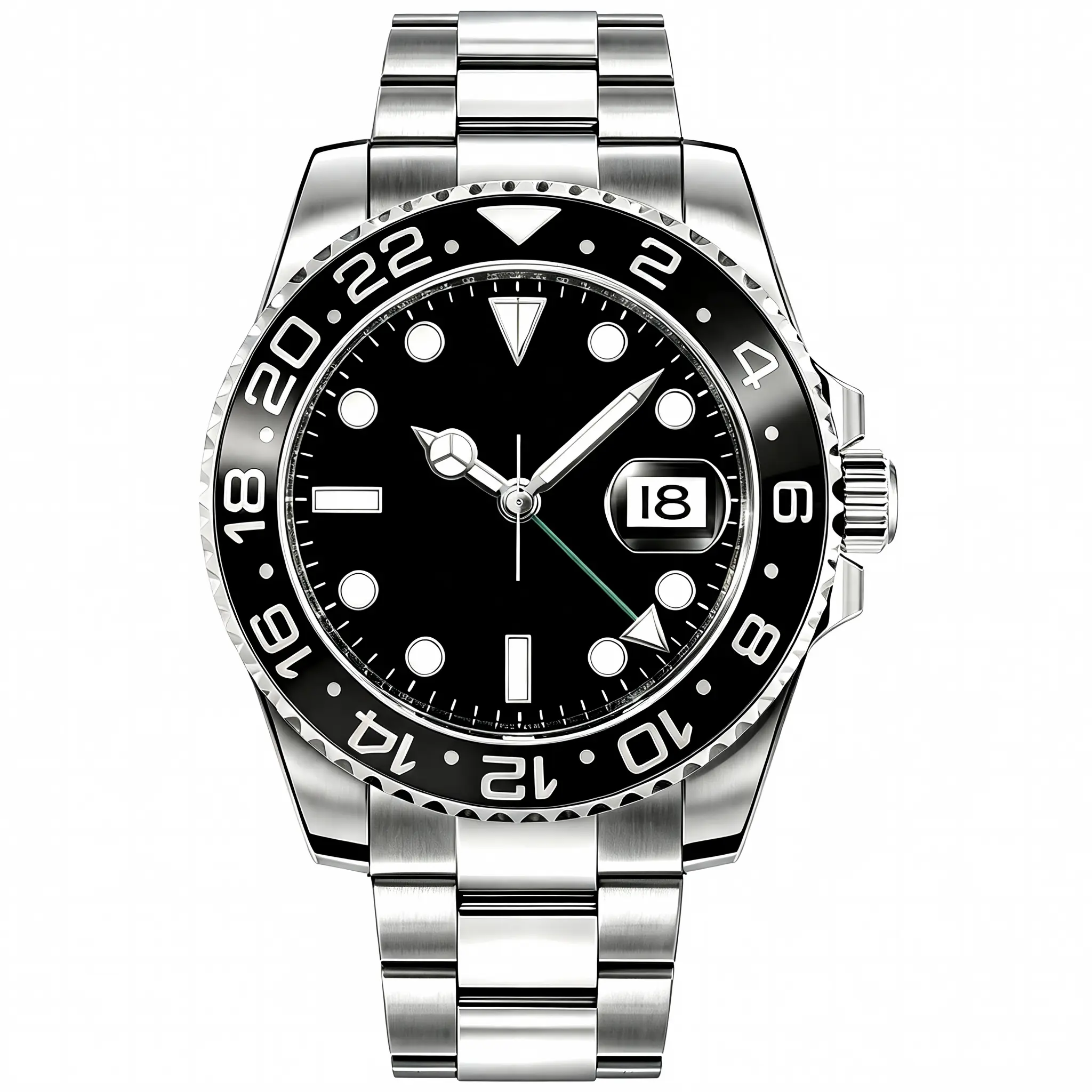 GMT Watch, Luminous Wrist Watch with Calendar Window, Waterproof Stainless Steel Sport Watch for Daily Wear