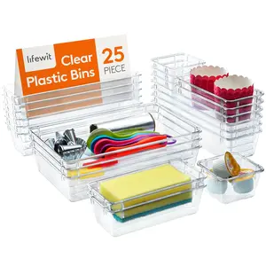 Lifewit Drawer Organizer Set Clear Plastic Storage Bins with Utensils, Gadgets, Makeup, Jewelry, and Room for Bedroom, Bathroom, Office Boxes,summerwins