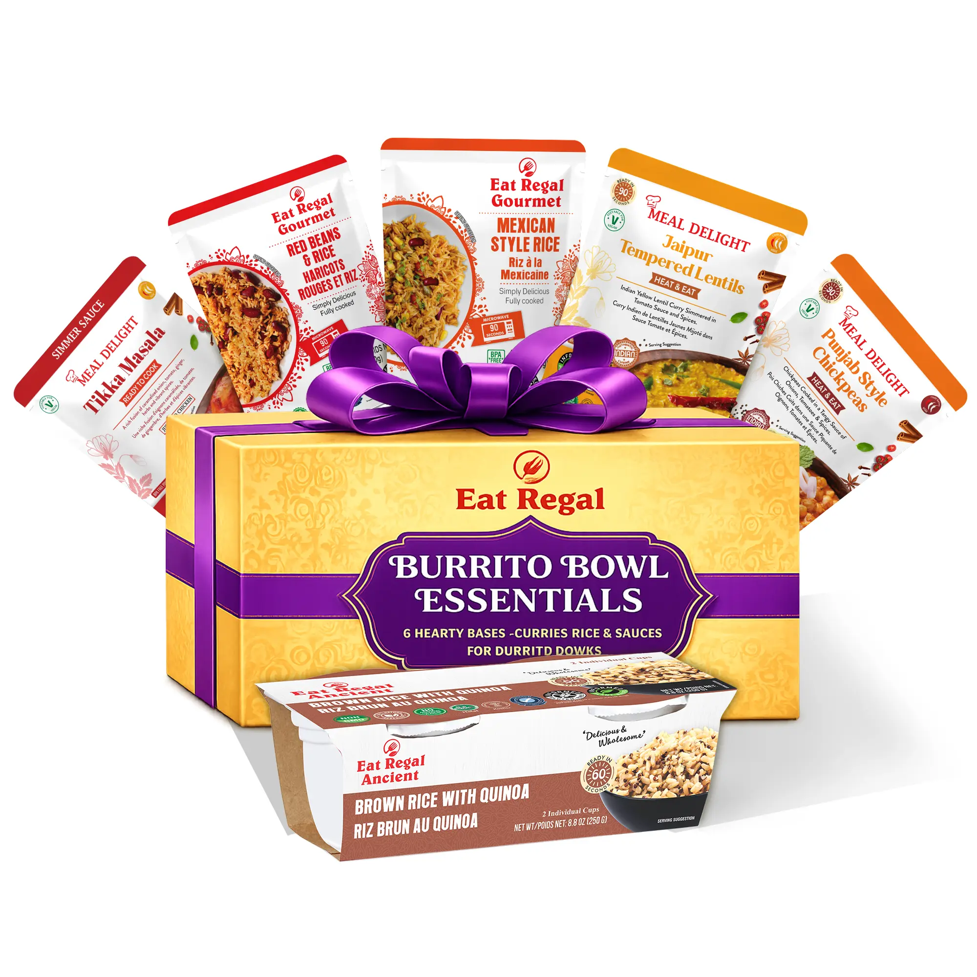Eat Regal Burrito Bowl Essentials Gift Box (Pack of 6) — Limited Edition Holiday Gift with curry & Ready Rice for Burrito Bowl Recipes | Heat and Eat| Microwaveable| Ready in Minutes