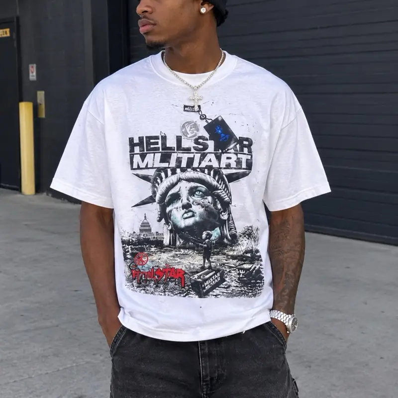 Men’s Hellstar Graphic Short Sleeve T-Shirt – White Casual Streetwear Tee