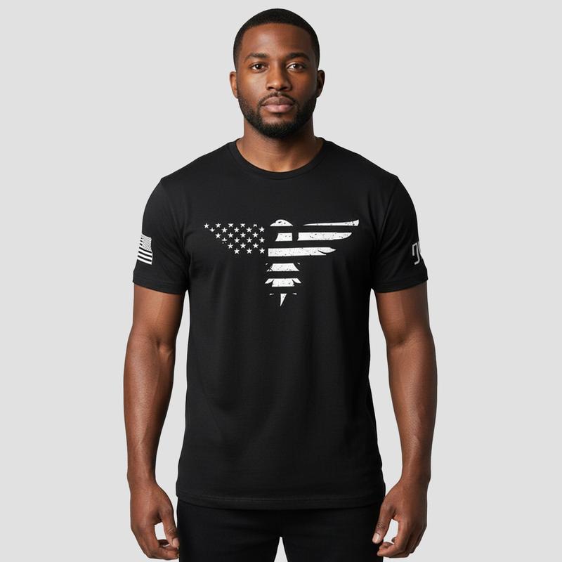 American Flag Eagle Men's Fitted Short Sleeve Graphic T-Shirt with Flag Crew Neck Cotton Tee for Summer Streetwear