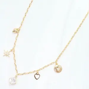 Helen Charm Necklace with Heart and Star Charms Gold-Tone Jewelry Piece