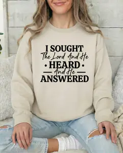 I Sought The Lord And He Answered Christian Sweatshirt Women Pink Crewneck Pullover Bible Verse Graphic Top Religious Jesus Clothing Gift For Her Church Outfit Oversized