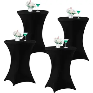 4 Pack 32x43 Inch Spandex  Cover Black Stretch Table Cloths Fitted Tablecloth High Top Square Coners Table Covers for Wedding Birthday Party Bar Banquet Round Tables
