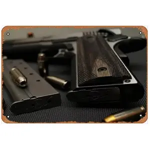 Iron sheet painting Vintage Semi-automatic M1991 Handgun Art Sign, Vintage Plaque Decor, UV Printed Canned steel sheet, Perfect for Fall Hunting Season & Gun Collection Display, Retro Weapon Theme Decor