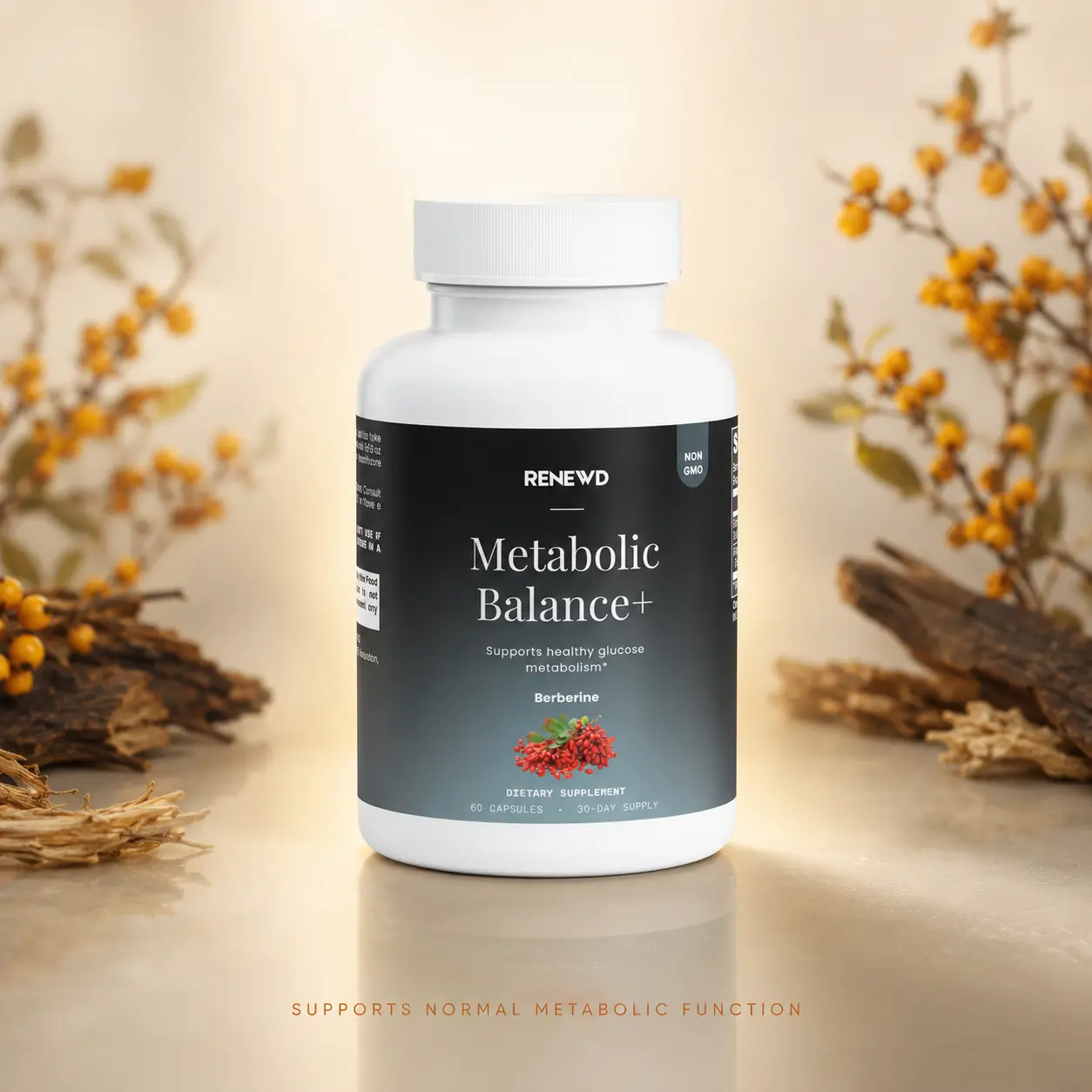 Metabolic Balance+ Berberine Capsules, 800mg Dual Extract Granular Berberine HCl Formula - Clean Label, Unflavored, Non-GMO - Daily Wellness Support - 60 Capsules, 30-Day Supply - RENEWD