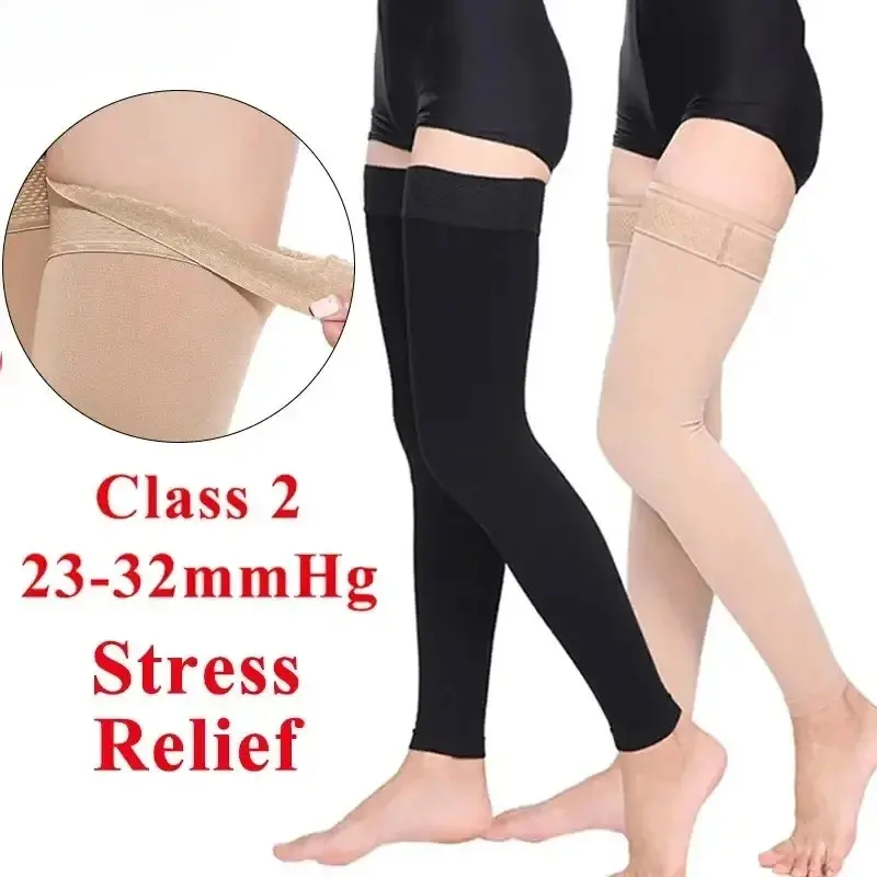 Solid Thigh-High Compression Socks for Men and Women, 23-32 mmHg Firm Support for Athletic Recovery, Circulation & Hiking, S, Over The Knee Socks