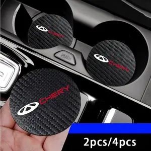 For Chery 2 Pcs or 4pcs Carbon Fiber Texture Anti-Slip Cup Holder, Protects From Scratches, Decorative Vehicle Accessory